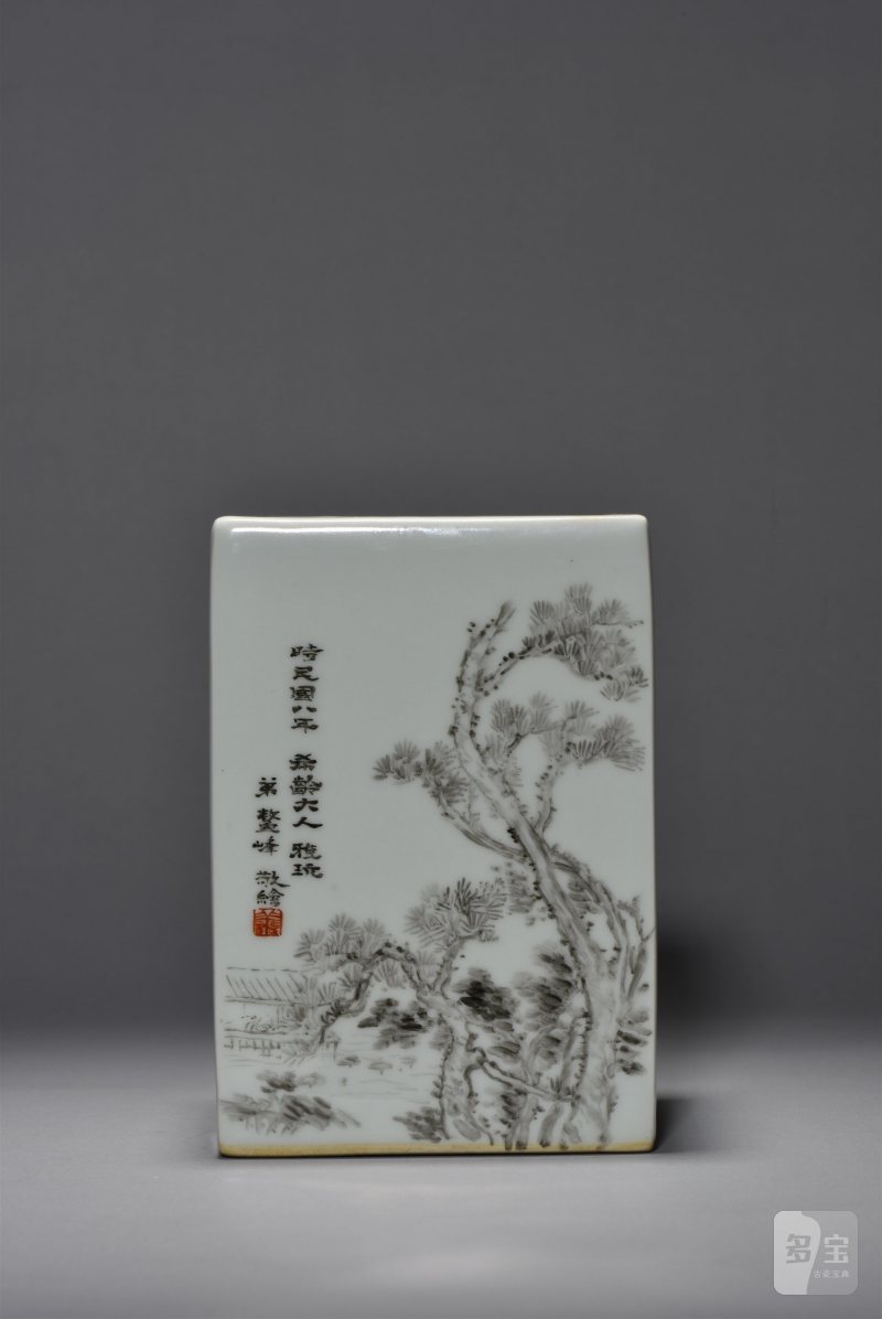 民国 鳌峰墨彩四方笔筒 - 图6